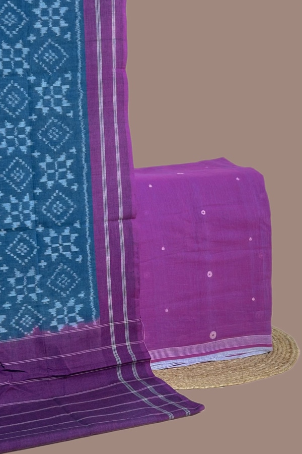 2pc Ikkat Cotton Dupatta and Handloom Woven Motif Cotton Top Fabric Set