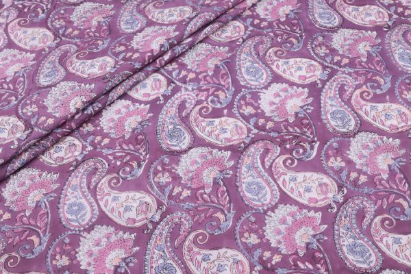Mauve Purple Floral Handblock Printed 100% Pure Soft Cotton Fabric