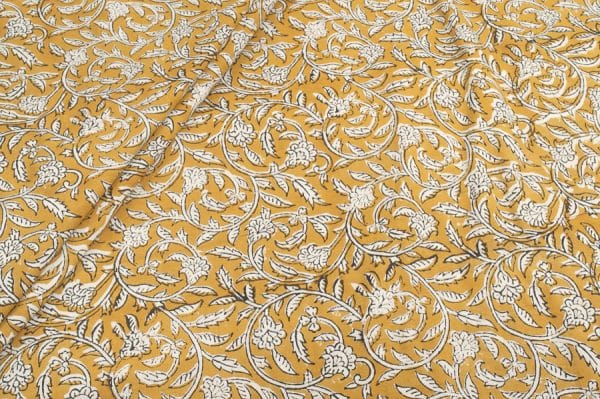 Mustard Yellow Bagru Handblock Printed Cotton Fabric