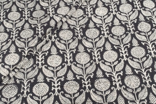 Natural Black Bagru Handblock Printed Cotton Fabric