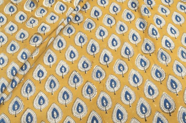 Mustard Yellow Bagru Handblock Printed Cotton Fabric