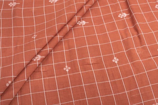 Pumpkin Orange Woven Design Flowy HandLoom Pure Soft Cotton Fabric
