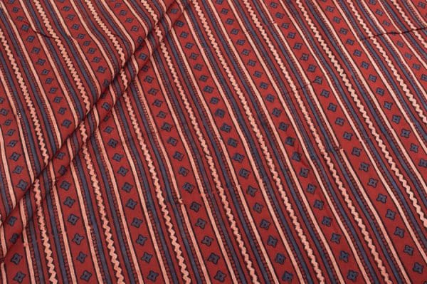 Natural Red Dye Intricate Handblock Ajrakh Printed Cotton Fabric