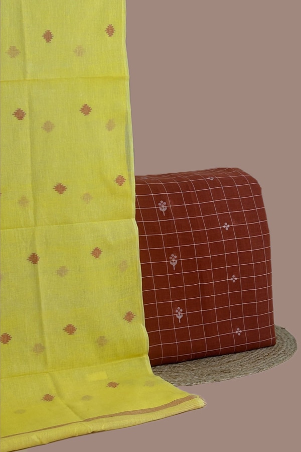 2pc Handloom Cotton Dupatta and Handloom Woven Design Top Fabric Set