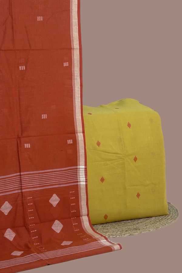 2pc Handloom Cotton Dupatta and Handloom Woven Design Top Fabric Set