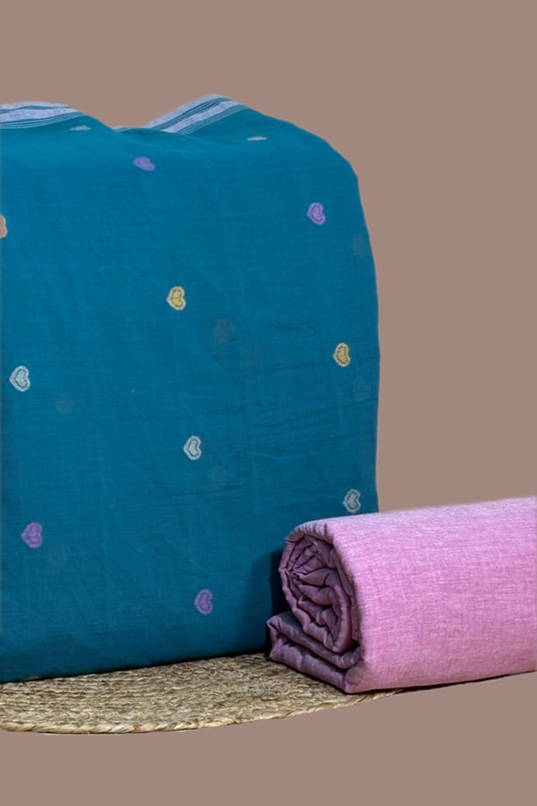 2pc Handloom Woven Design Cotton Top and Handloom Soft Cotton Bottom Fabric Set