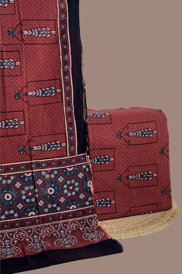 2pc Ajrakh HandCrafted Cotton Dupatta and Top Cotton Fabric Set