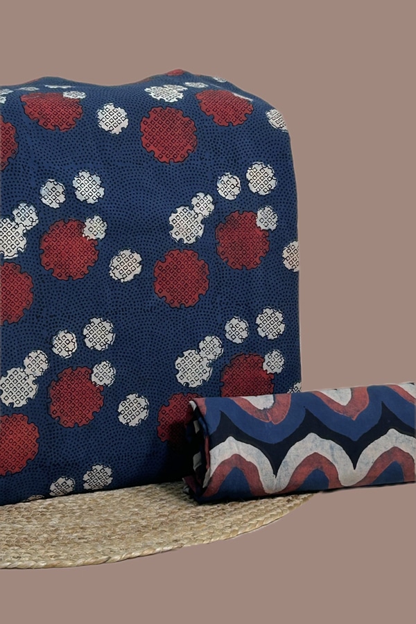 2pc Ajrakh Intricate HandCrafted Cotton Top and Bottom Cotton Fabric Set