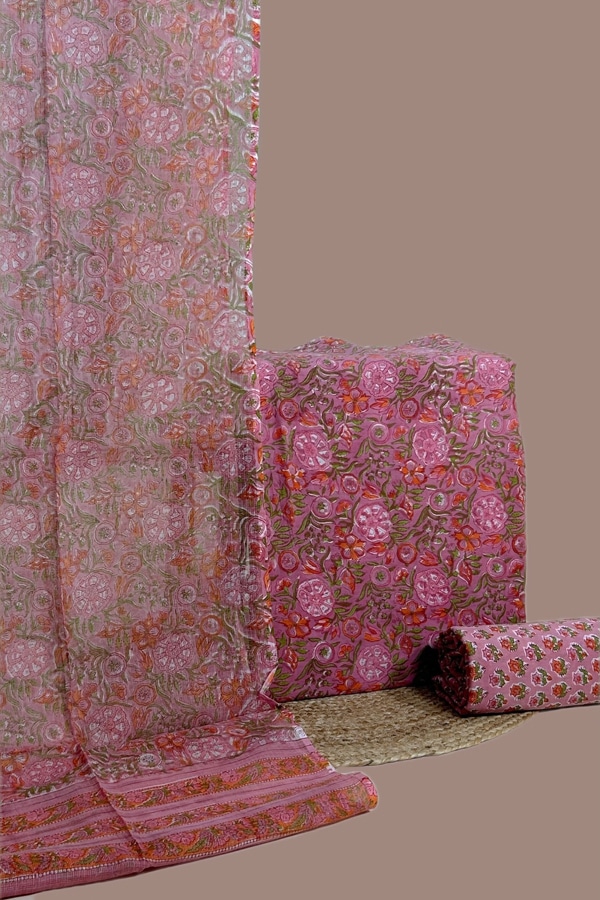 3pc Kota Doria Dupatta with Pure Soft Cotton Top & Bottom Set
