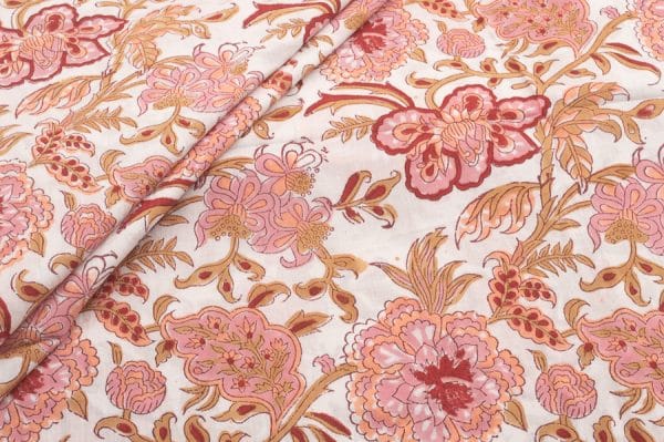 White Floral Handblock Printed 100% Pure Soft Cotton Fabric
