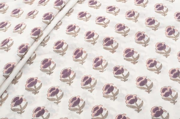 Pre-Cut 2.20m White Floral Handblock Printed 100% Pure Soft Cotton Fabric