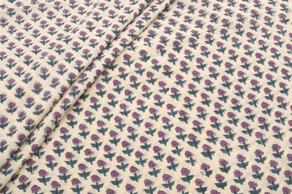Pre-Cut 1m White Floral Handblock Printed 100% Pure Soft Cotton Fabric