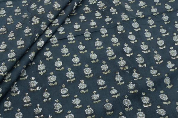 Pre-Cut 2.35m Oxford Blue Floral Handblock Printed 100% Pure Soft Cotton Fabric