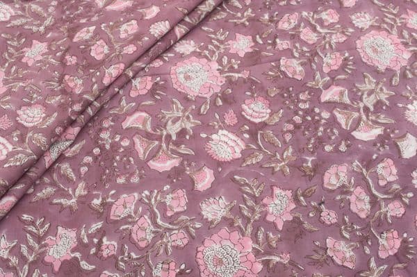 Pre-Cut 1.80m Blush Pink Floral Handblock Printed 100% Pure Soft Cotton Fabric