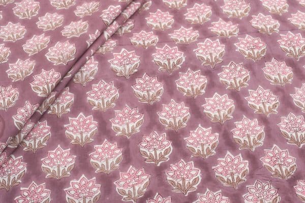 Blush Pink Floral Handblock Printed 100% Pure Soft Cotton Fabric