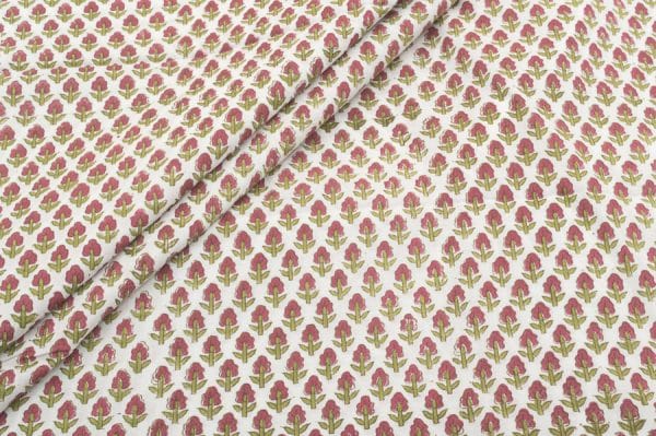 White Floral Handblock Printed 100% Pure Soft Cotton Fabric