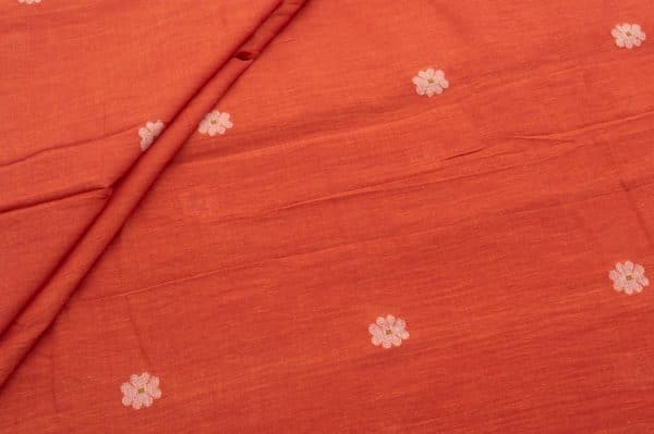 Neon Orange Woven Design Flowy HandLoom Pure Soft Cotton Fabric