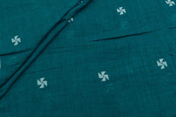 Pine Green Woven Design Flowy HandLoom Pure Soft Cotton Fabric
