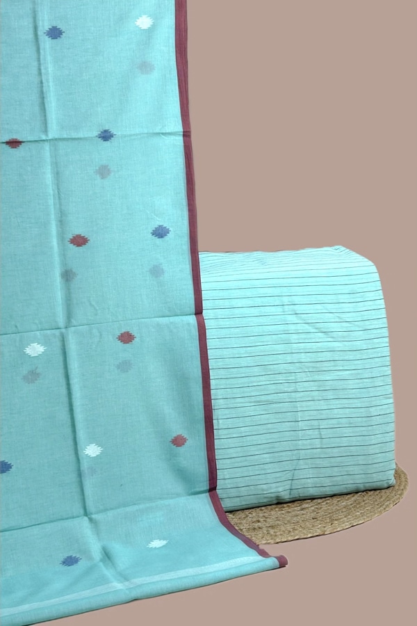 2pc Handloom Cotton Dupatta and Handloom Woven Stripes Cotton Top Fabric Set