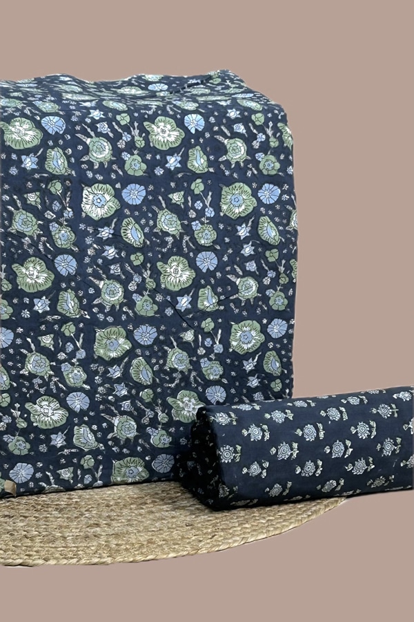 2pc Pure Soft Cotton Blockprinted Top and Bottom Fabric Set