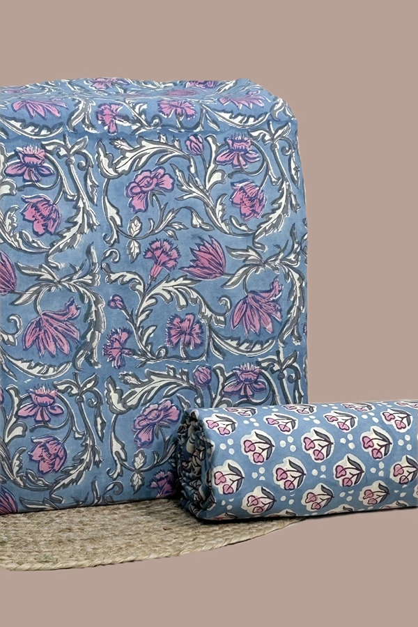 2pc Pure Soft Cotton Blockprinted Top and Bottom Fabric Set
