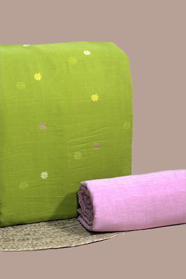 2pc Handloom Woven Design Cotton Top and Handloom Soft Cotton Bottom Fabric Set