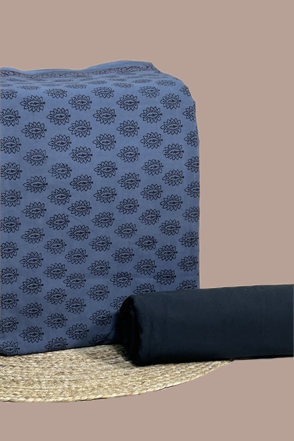 2pc Bagh Handblock Top and Handloom Bottom Cotton Fabric Set