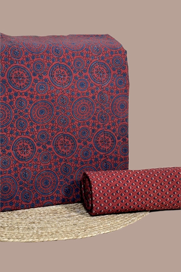 2pc Ajrakh Intricate HandCrafted Cotton Top and Bottom Cotton Fabric Set