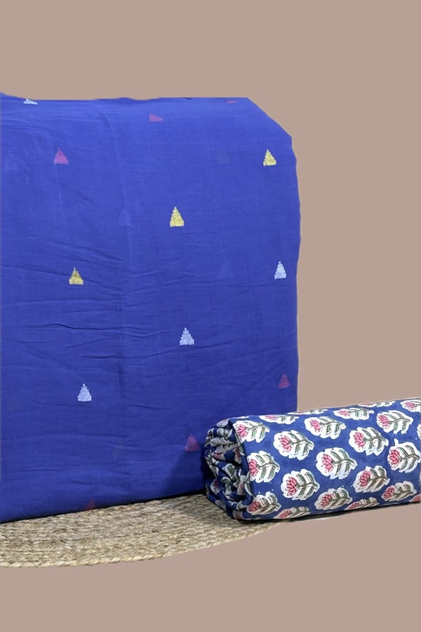 2pc Handloom Woven Design Cotton Top and Blockprint Cotton Bottom Fabric Set