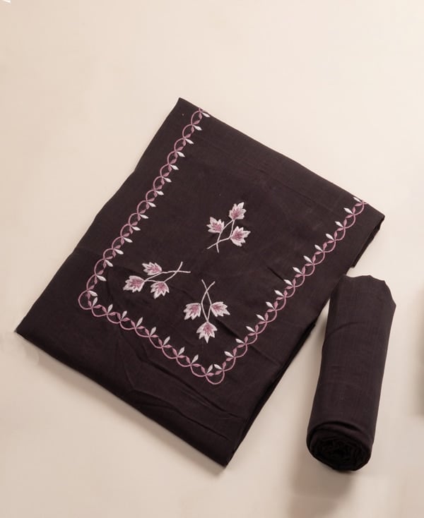 2Pc Handloom Embroidered Neck Design Soft Cotton Top(3m) Bottom(2.5m) Fabric Set