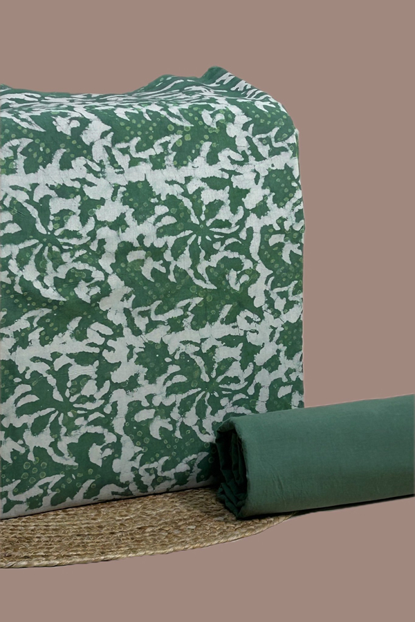2pc Bagru HandCrafted Top and Plain Dyed Cotton Bottom Fabric Set