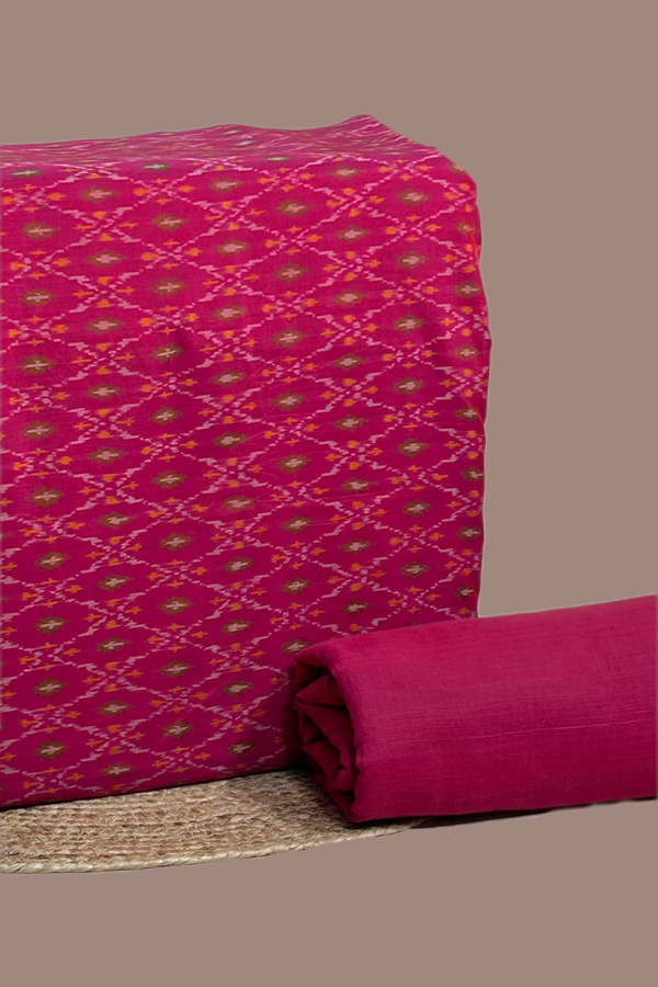 2pc CottonSilk Soft Ikkat Top and Handloom Soft Cotton Bottom Fabric Set