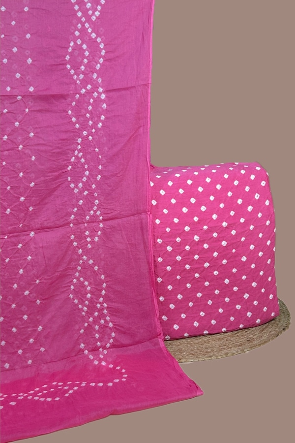 2pc Bandhani Cotton Dupatta with Cotton Bandhani Top Fabric Set