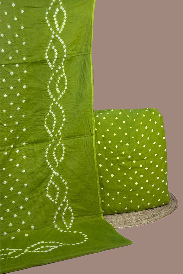 2pc Bandhani Cotton Dupatta with Cotton Bandhani Top Fabric Set