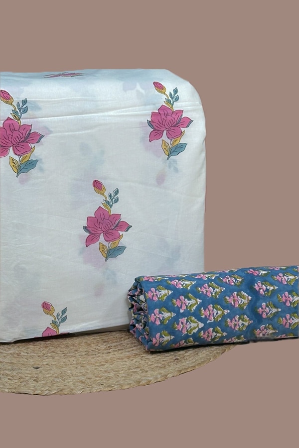 2pc Pure Soft Cotton Blockprinted Top and Bottom Fabric Set