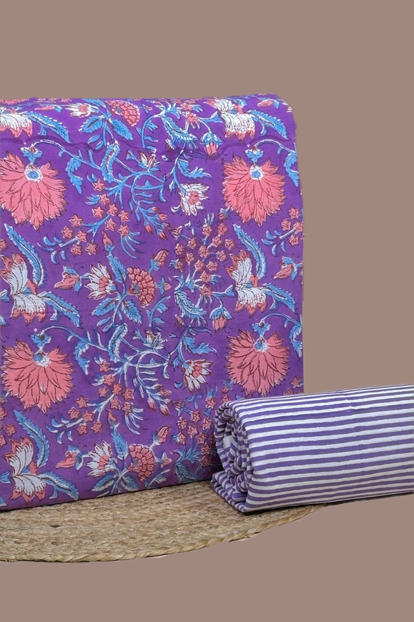 2pc Pure Soft Cotton Blockprinted Top and Bottom Fabric Set