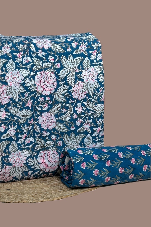 2pc Pure Soft Cotton Blockprinted Top and Bottom Fabric Set