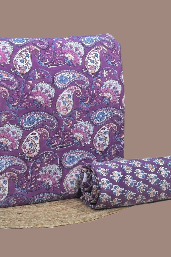 2pc Pure Soft Cotton Blockprinted Top and Bottom Fabric Set