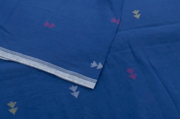 Yale Blue Woven Design Flowy HandLoom Pure Soft Cotton Fabric