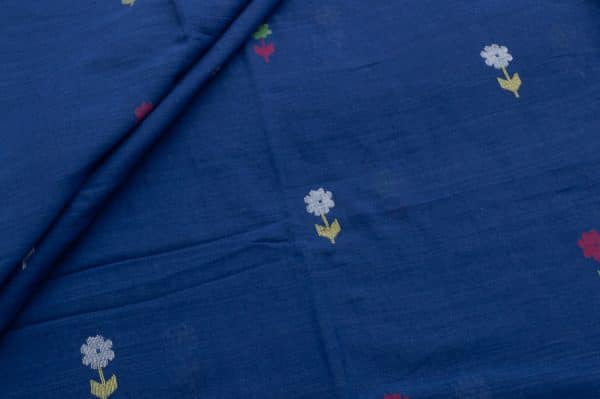Midnight Blue Woven Design Flowy HandLoom Pure Soft Cotton Fabric
