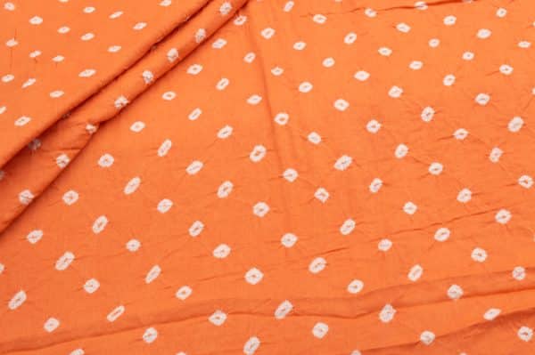 Pre-Cut 1.90m Orange Bandhani Tie Dye 100% Pure Soft Cotton Satin Finish Fabric