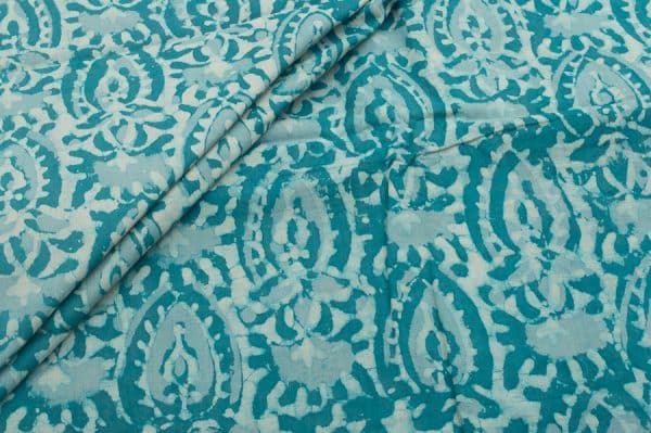Turquoise Blue Bagru Handblock Printed Cotton Fabric