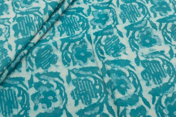 Turquoise Blue Bagru Handblock Printed Cotton Fabric