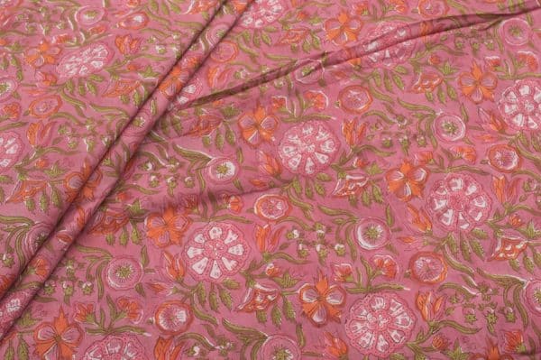 Watermelon Pink Floral Handblock Printed 100% Pure Soft Cotton Fabric