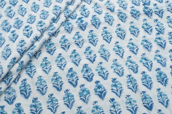 Pre-Cut 1.50m White Floral Handblock Printed 100% Pure Soft Cotton Fabric