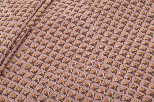 Tan Brown Floral Handblock Printed 100% Pure Soft Cotton Fabric