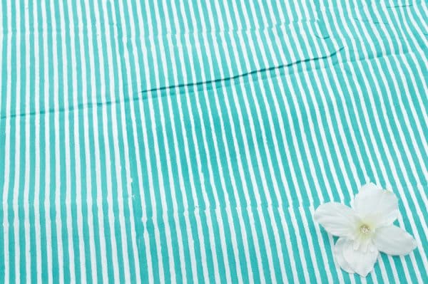 Tiffany Blue Stripes Handblock Printed 100% Pure Soft Cotton Fabric