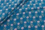 Sea Blue Floral Handblock Printed 100% Pure Soft Cotton Fabric