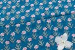 Sea Blue Floral Handblock Printed 100% Pure Soft Cotton Fabric - Image 2