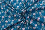 Sea Blue Floral Handblock Printed 100% Pure Soft Cotton Fabric - Image 3
